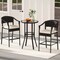 Costway 3 PCS Patio Rattan Bar Set Wicker Armchairs & Round Table with Tempered Glass Top